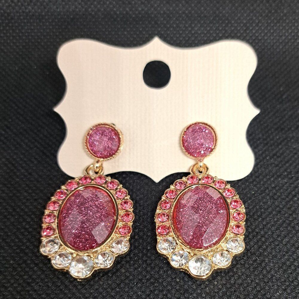 Pink and White Sparkle Dangle Earrings- NWOT